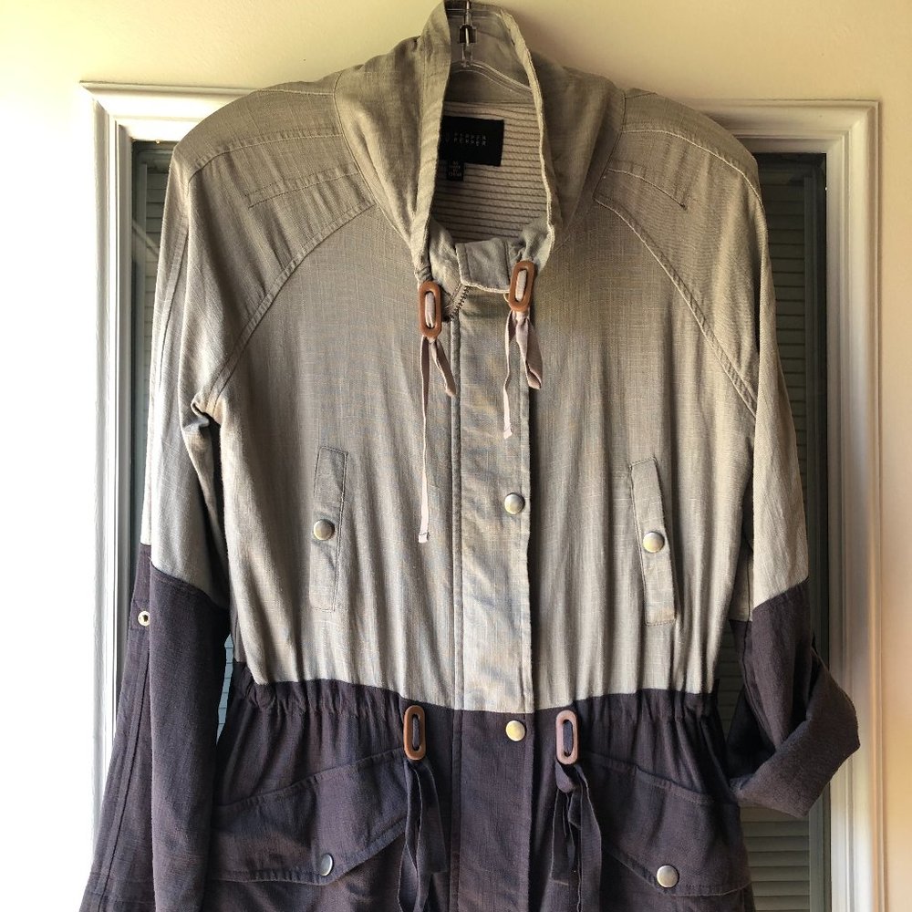 Blu Pepper Jacket, sz M, taupe and brown linen/cotton blend-lightweight